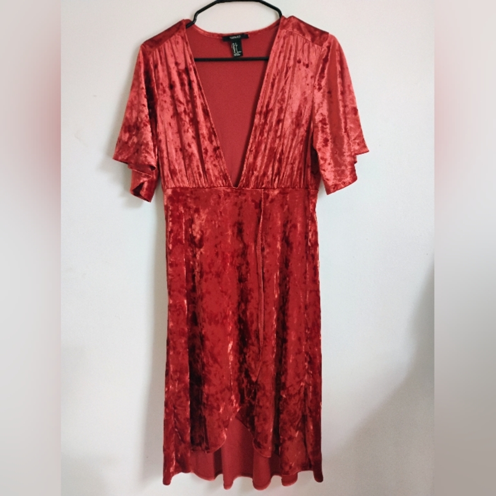 Forever 21 | Rust Orange Velvet Flutter Sleeve Asymmetrical Dress | S | NWOT
